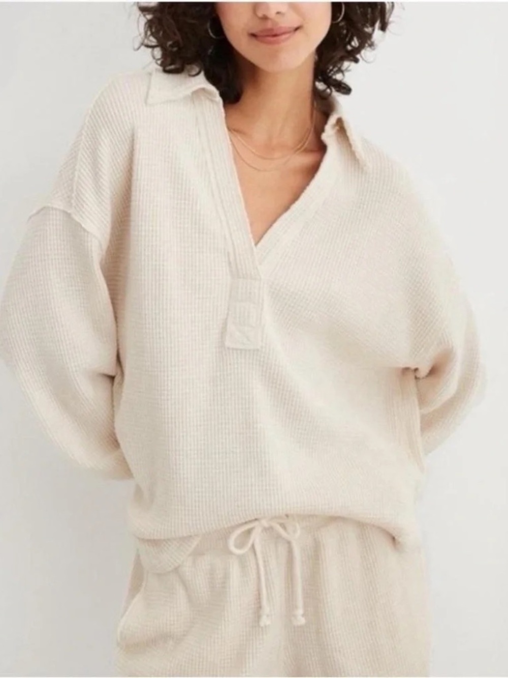 AERIE Bright Pink Waffle Knit pull over shirt Sz L